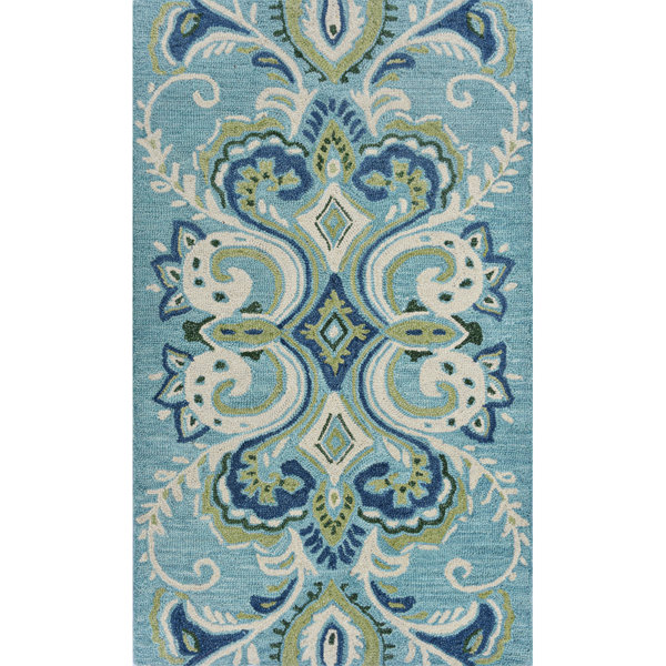 CompanyC Adelaide Hand Hooked Aqua/Green/Ivory Wool Rug Wayfair